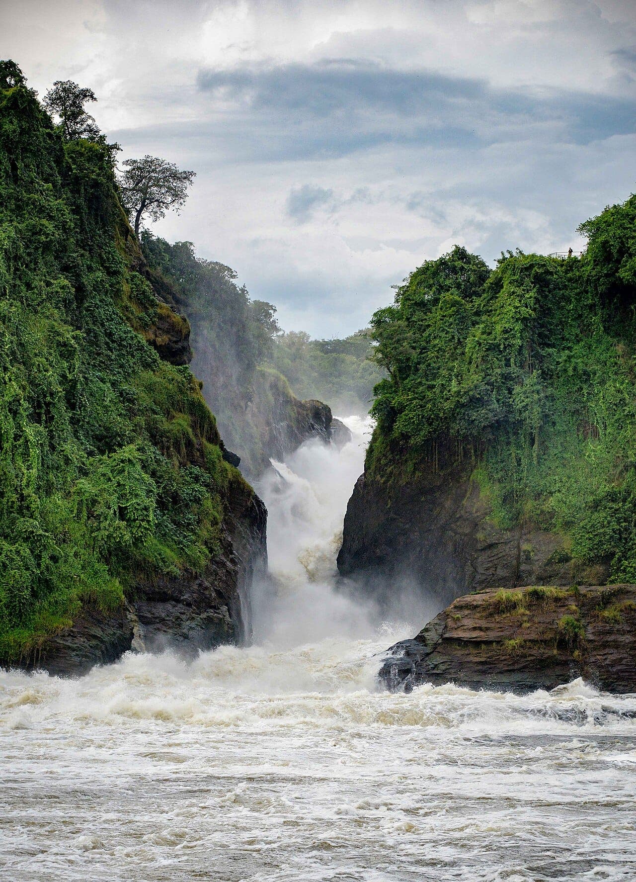 Murchison Falls crashing through the narrow gorge on the Victoria Nile