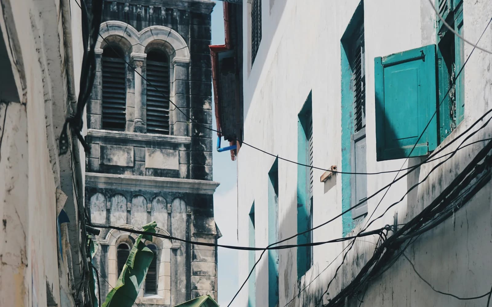 Historic buildings and a narrow lane in Stone Town